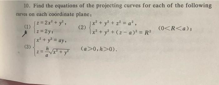 Solved 10. Find the equations of the projecting curves for | Chegg.com