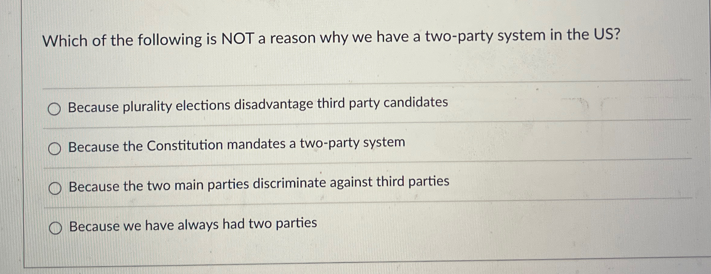 Solved Which of the following is NOT a reason why we have a | Chegg.com