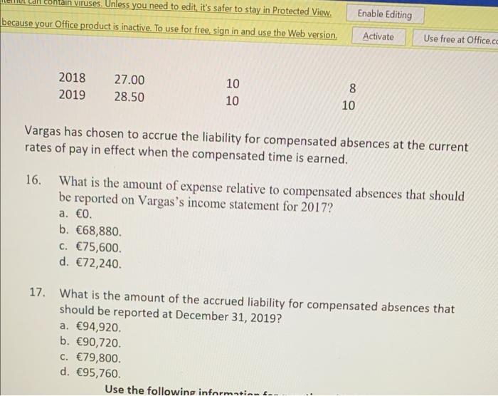 Solved Use the following information for questions 14 and | Chegg.com
