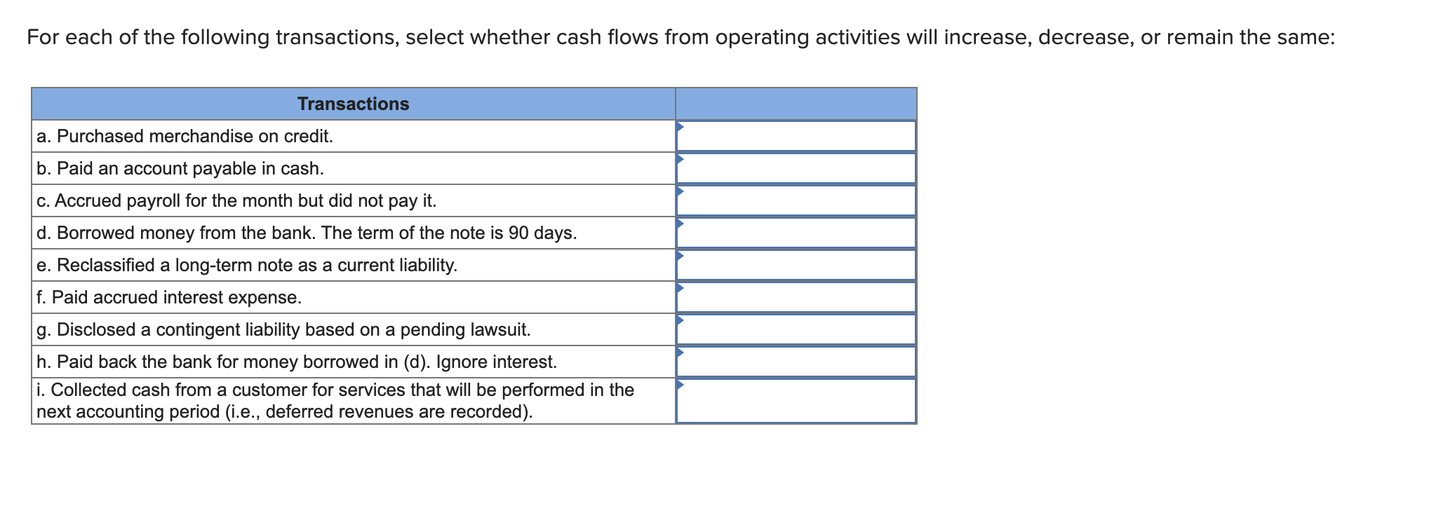 Solved For each of the following transactions, select | Chegg.com