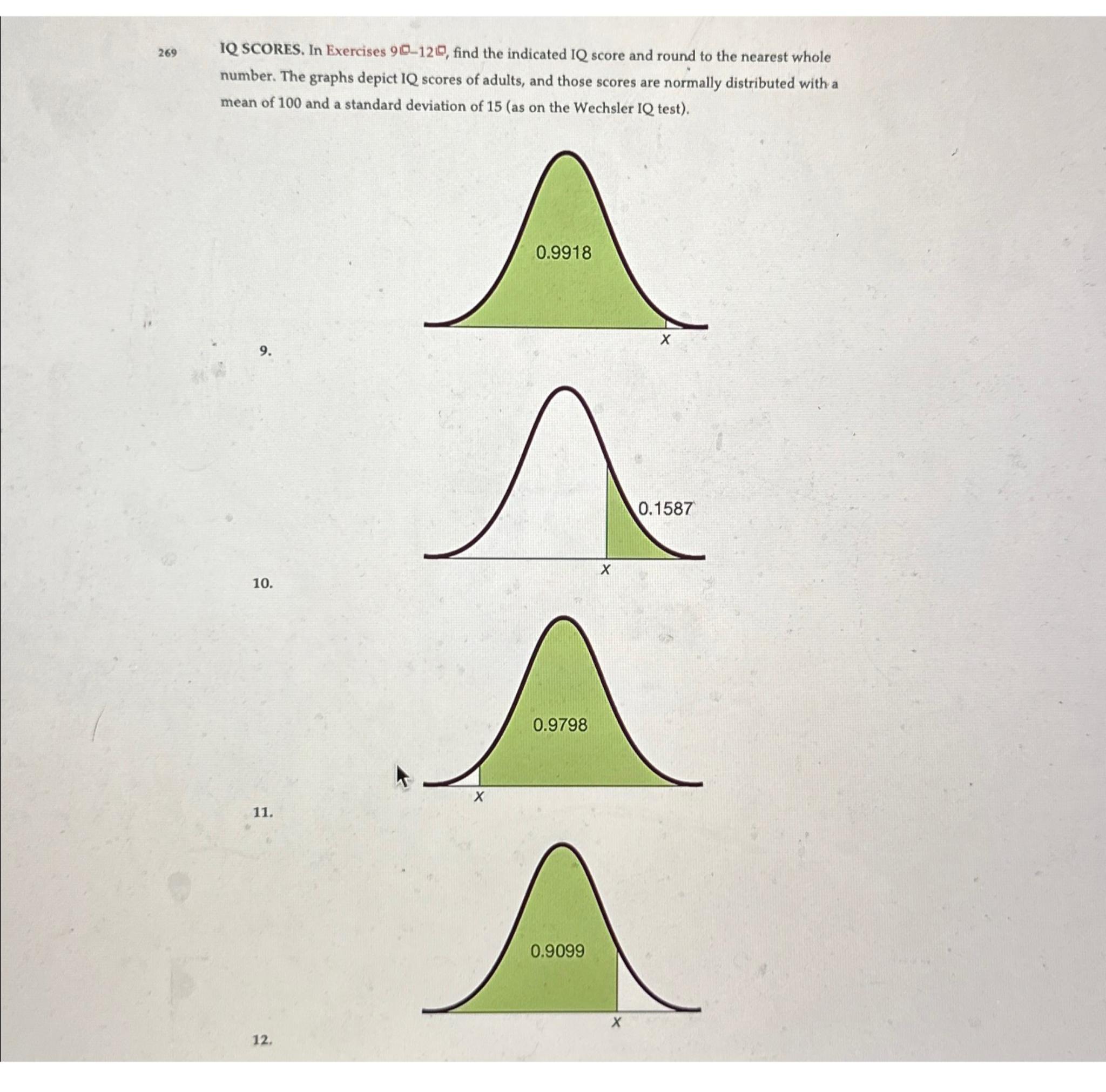 Solved 269 ﻿IQ SCORES. In Exercises 9 -12 , ﻿find the | Chegg.com