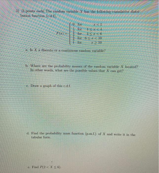 Solved 3) [3 points eachThe random variable X has the | Chegg.com