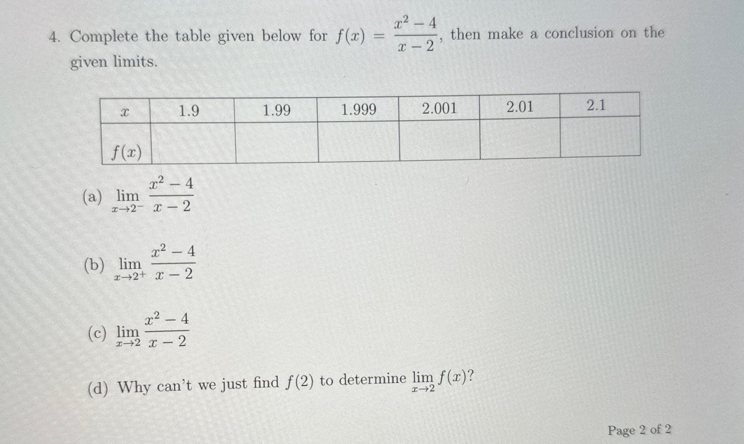 Solved Complete the table given below for f(x)=x2-4x-2, | Chegg.com