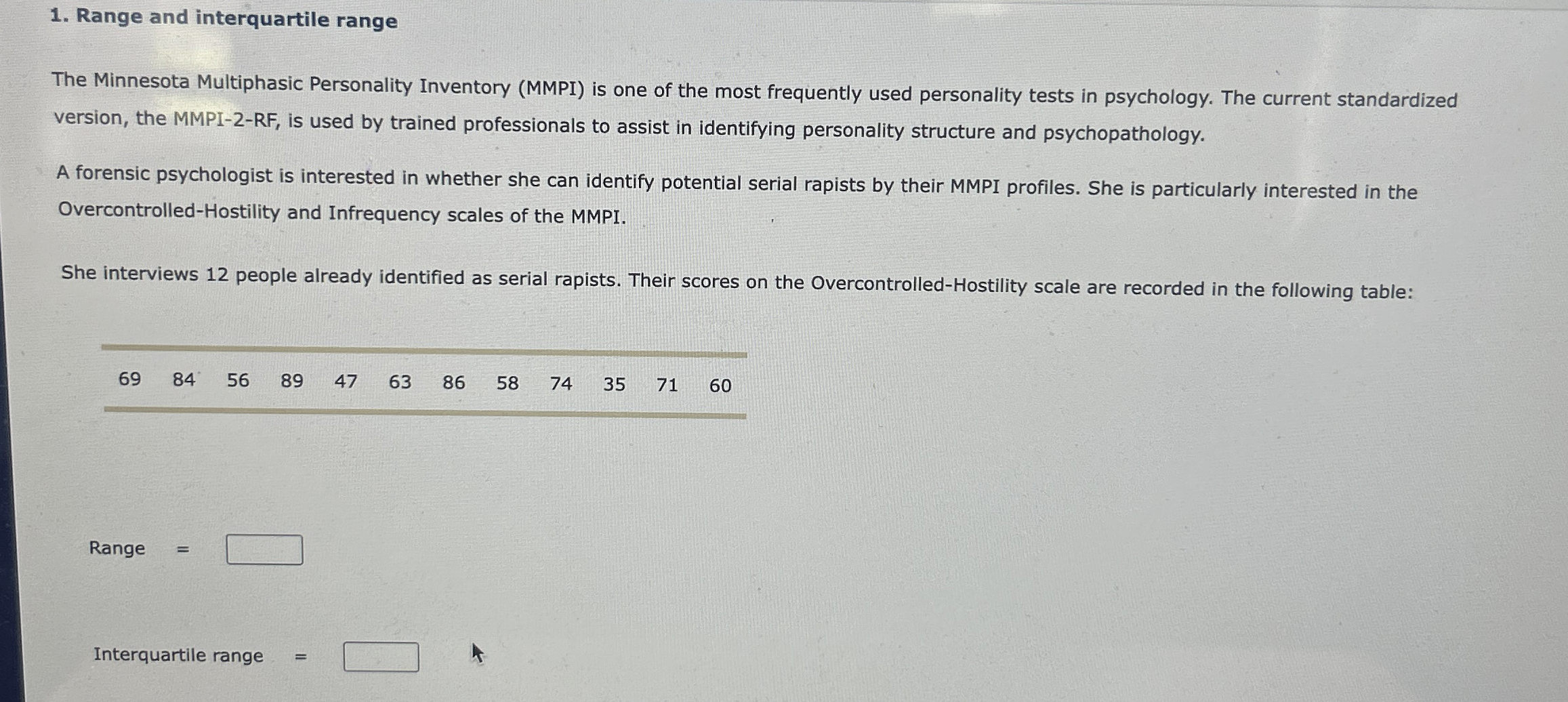 Solved Range and interquartile rangeThe Minnesota | Chegg.com