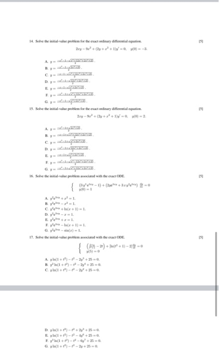 Solved 14. Solve the initial value problem for the exact | Chegg.com
