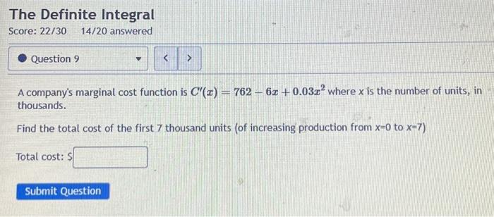 Solved The Definite Integral Score: 22/3014/20 answered A | Chegg.com