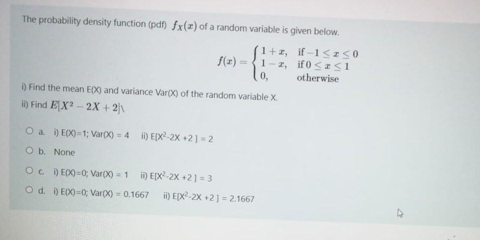 Solved The Probability Density Function (pdf) Fx(x) Of A | Chegg.com