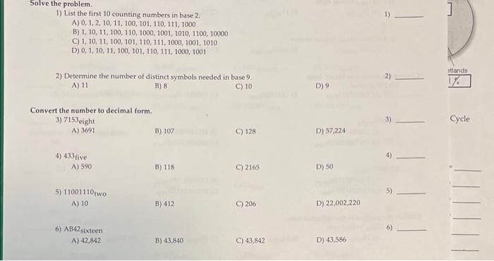 First 10 Counting Numbers In Base