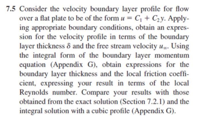 Solved 7.5 Consider the velocity boundary layer profile for | Chegg.com