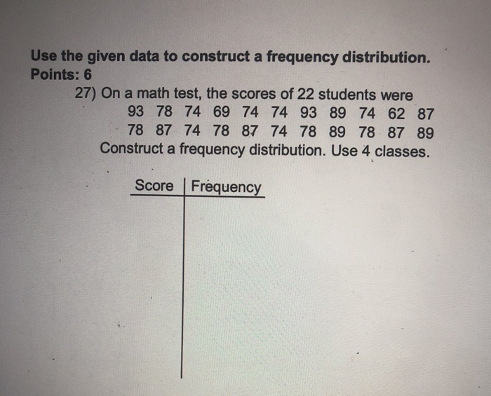 Solved Use the given data to construct a frequency | Chegg.com