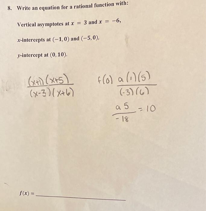 Solved vertical asymptotes at x 3 and x 6 x intercepts at chegg