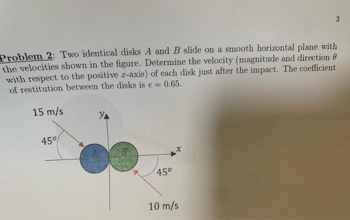 Solved 3 Problem 2: Two Identical Disks A And B Slide On A | Chegg.com