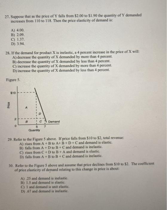 Solved 27. Suppose that as the price of Y falls from 2.00