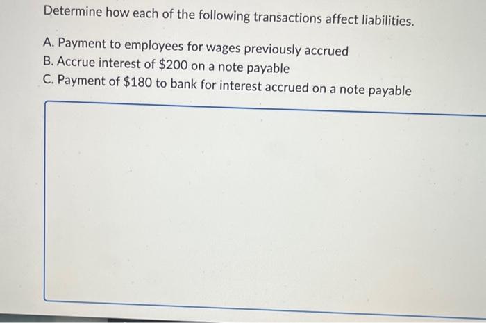 Solved Determine how each of the following transactions | Chegg.com