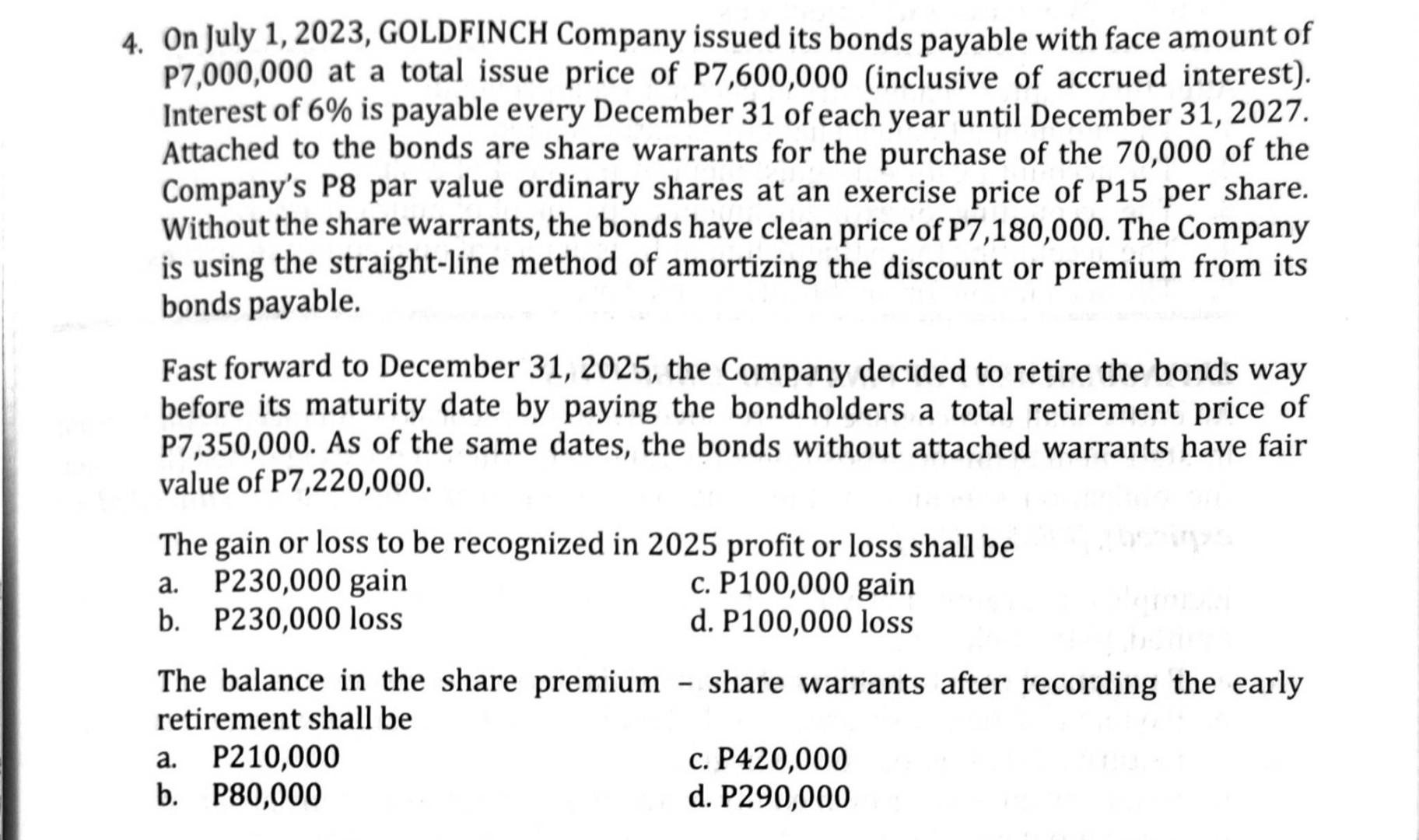 Solved what gain or loss is to be recognized in 2025 profit