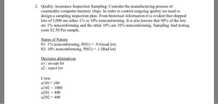 Outgoing Q&a Sampling Inspection 2. Quality Assurance Inspection Sampling: Consider | Chegg.com
