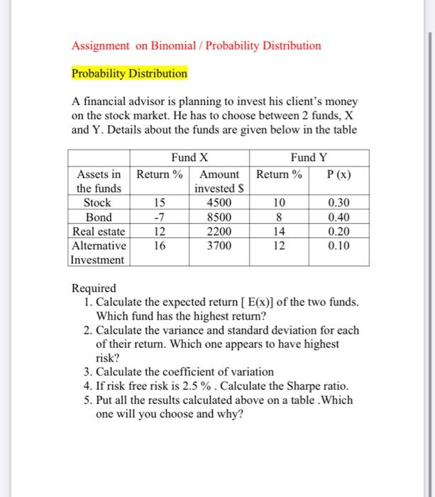 Solved Assignment on Binomial / Probability Distribution | Chegg.com