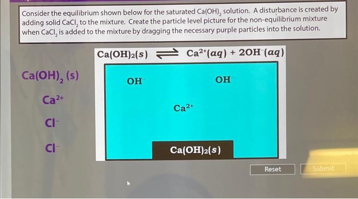Consider the equilibrium shown below for the saturated \( \mathrm{Ca}(\mathrm{OH})_{2} \) solution. A disturbance is created