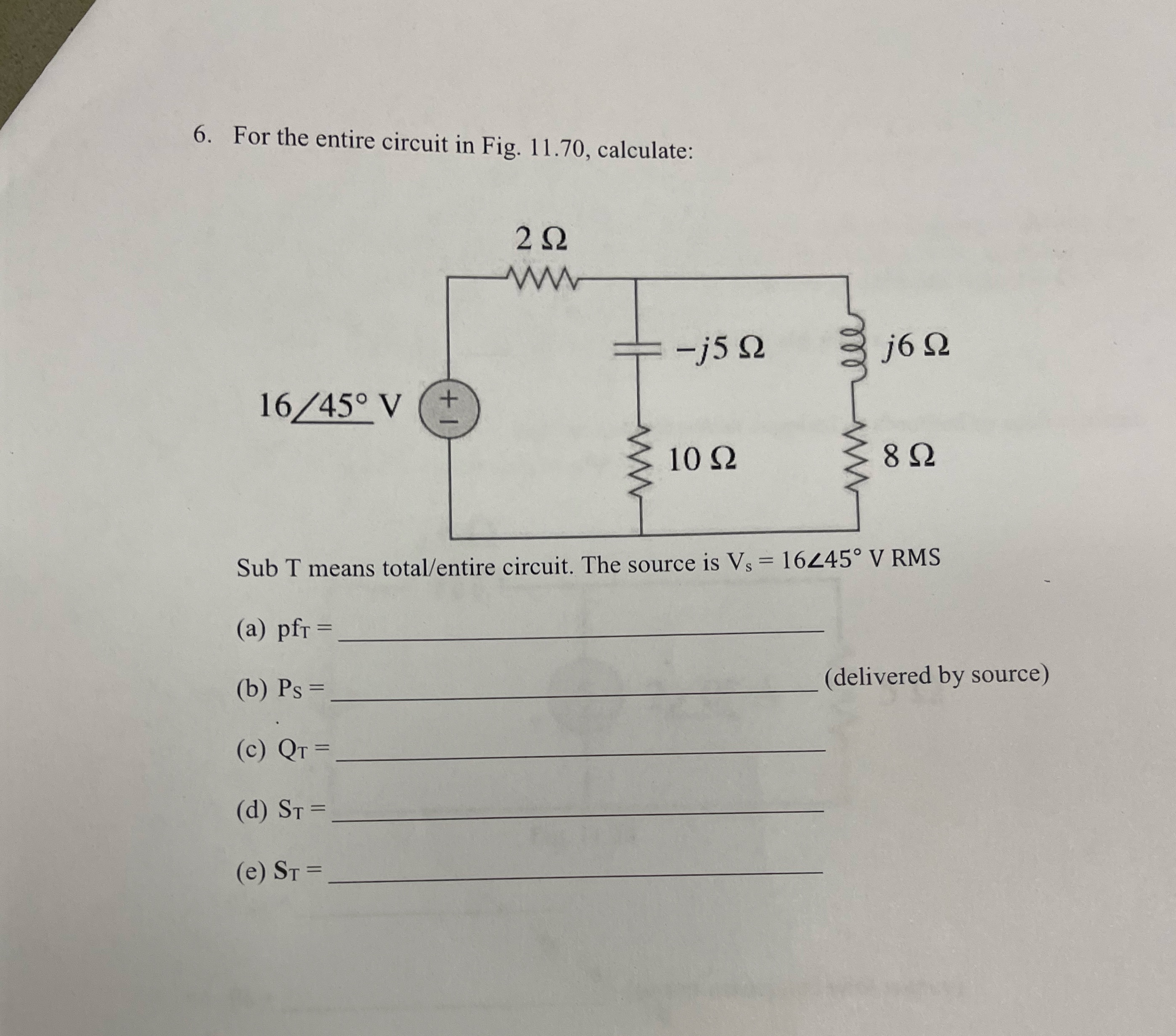 Solved For the entire circuit in Fig. 11.70, ﻿calculate:Sub | Chegg.com