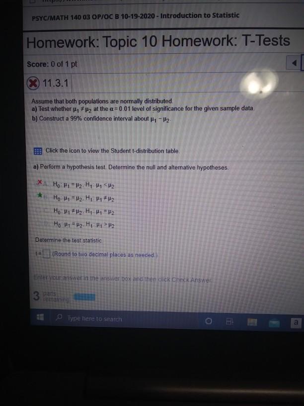 Solved PSYC/MATH 140 03 OP/OC B 10-19-2020 - Introduction to | Chegg.com
