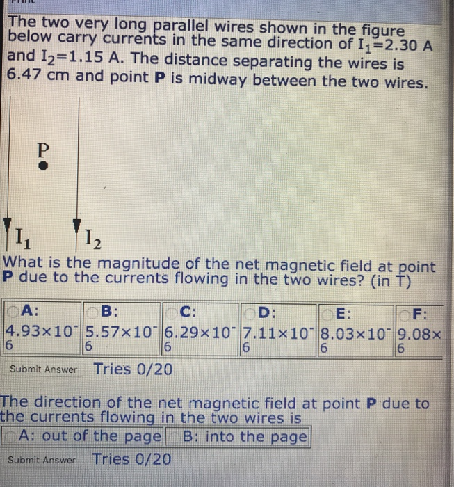 Solved The Two Very Long Parallel Wires Shown In The Figure | Chegg.com