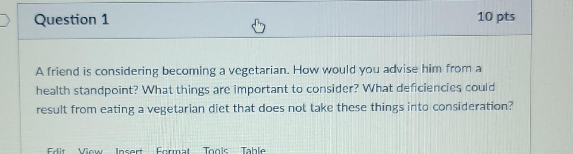 Solved A friend is considering becoming a vegetarian. How | Chegg.com