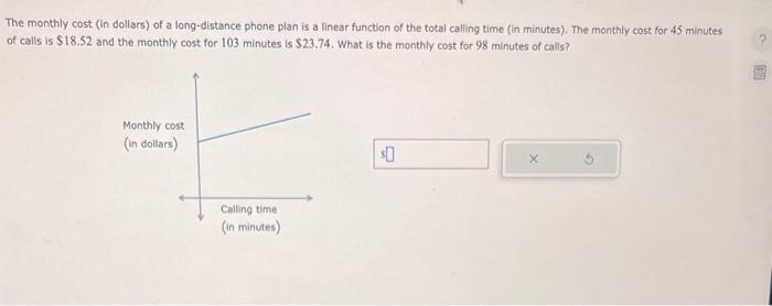 Solved The monthly cost (in dollars) of a long-distance | Chegg.com