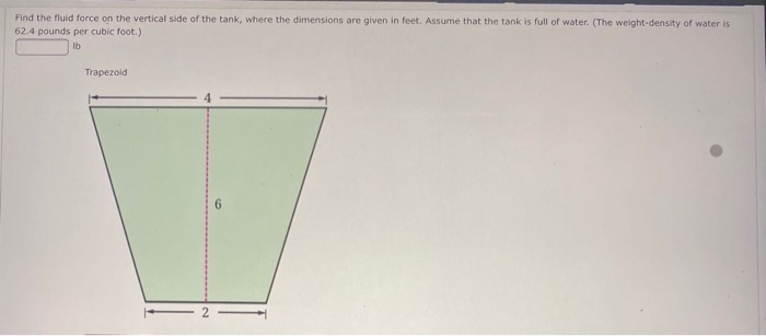 find the fluid force on the vertical side of the tank where the dimensions are given in feet