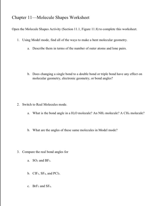 Molecular Shapes And Angles Worksheet