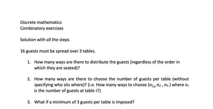 Solved Discrete mathematics Combinatory exercises Solution | Chegg.com