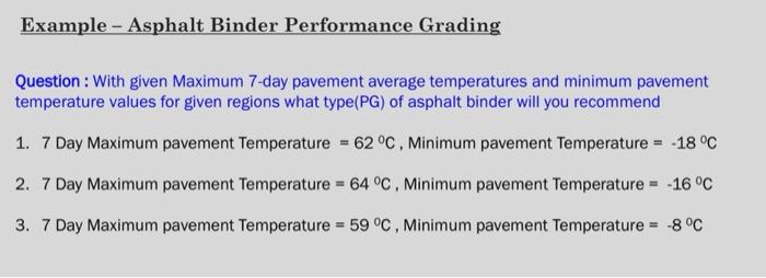 Solved Example - Asphalt Binder Performance Grading | Chegg.com