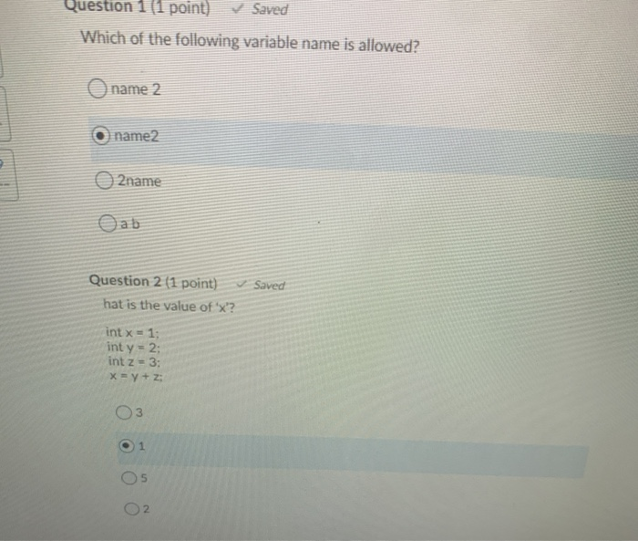 Solved Question 1 (1 point) Saved Which of the following | Chegg.com