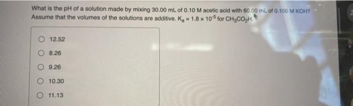 Solved What is the pH of a solution made by mixing 30.00 mL | Chegg.com