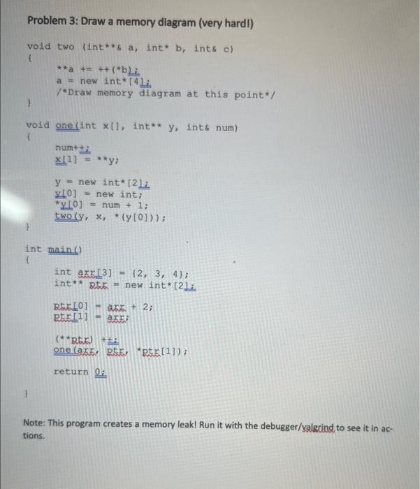 Solved Problem 3: Draw a memory diagram (very hardi) 1 Do | Chegg.com