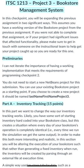 Solved ITSC 1213 - Project 3 - Bookstore Management System | Chegg.com