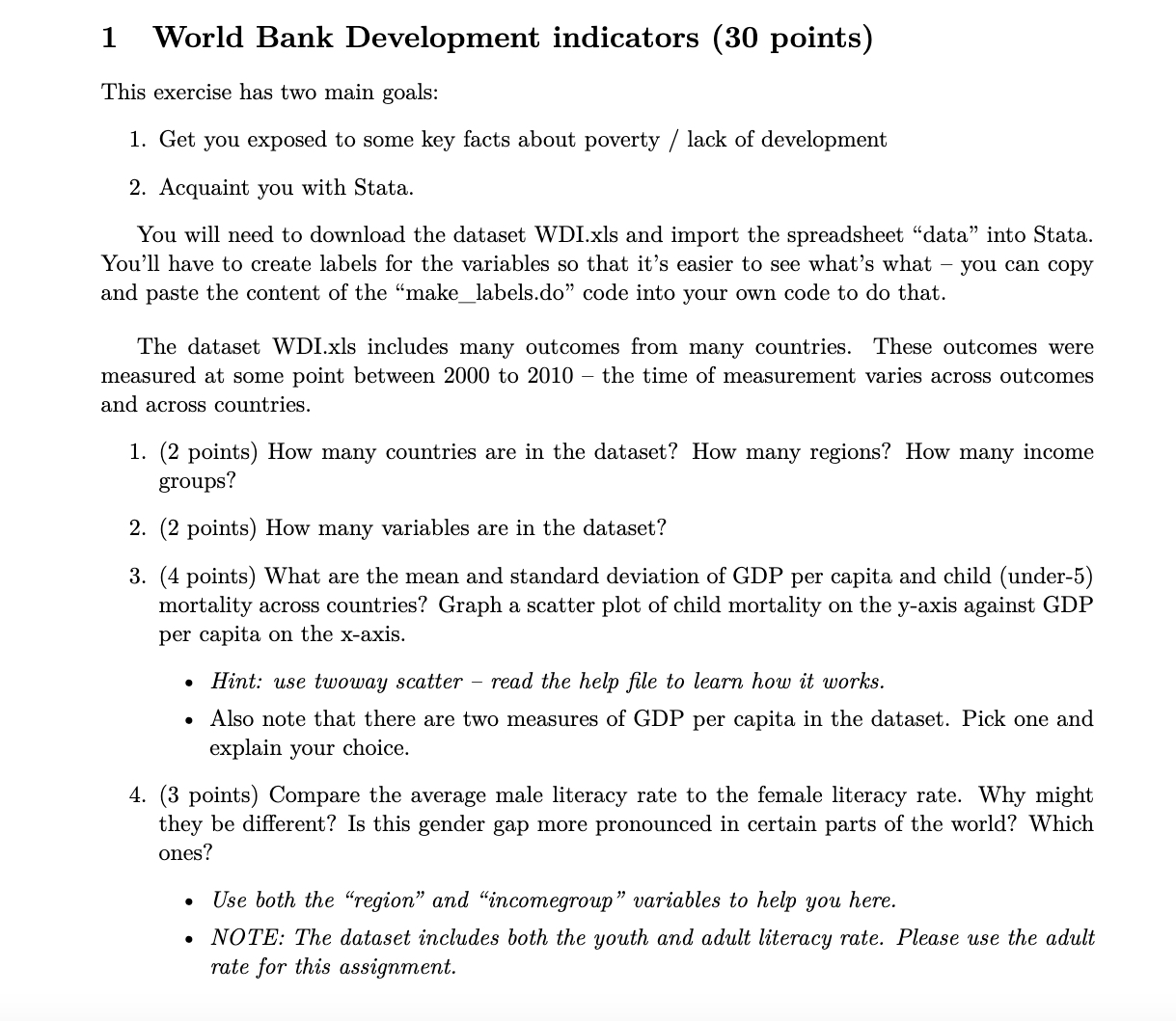 Solved 1 world bank development indicators 30 points this chegg