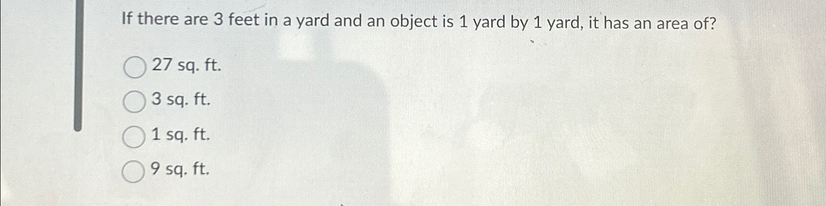 Solved If there are 3 ﻿feet in a yard and an object is 1 | Chegg.com