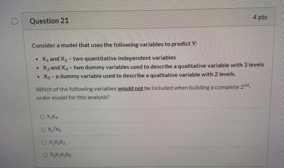 Solved Question 21 4 pts Consider a model that uses the | Chegg.com