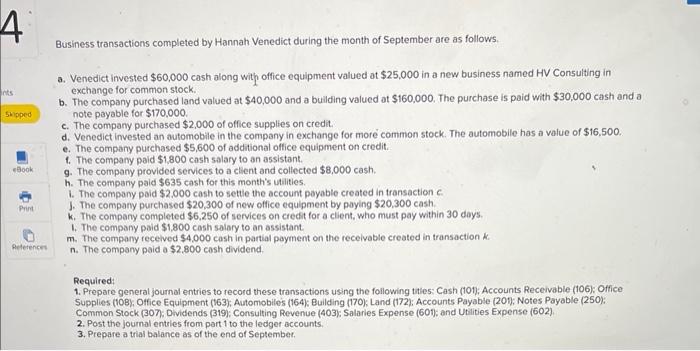 Solved Business transactions completed by Hannah Venedict | Chegg.com