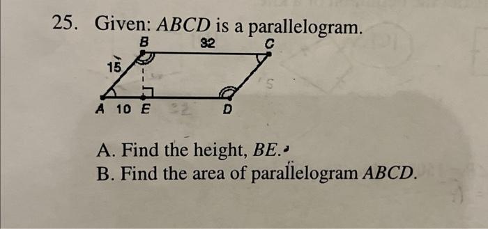 how to find height of parallelogram if area is not given