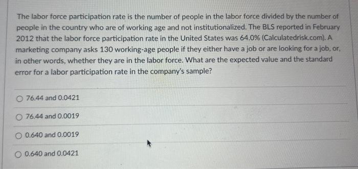 Solved The labor force participation rate is the number of | Chegg.com