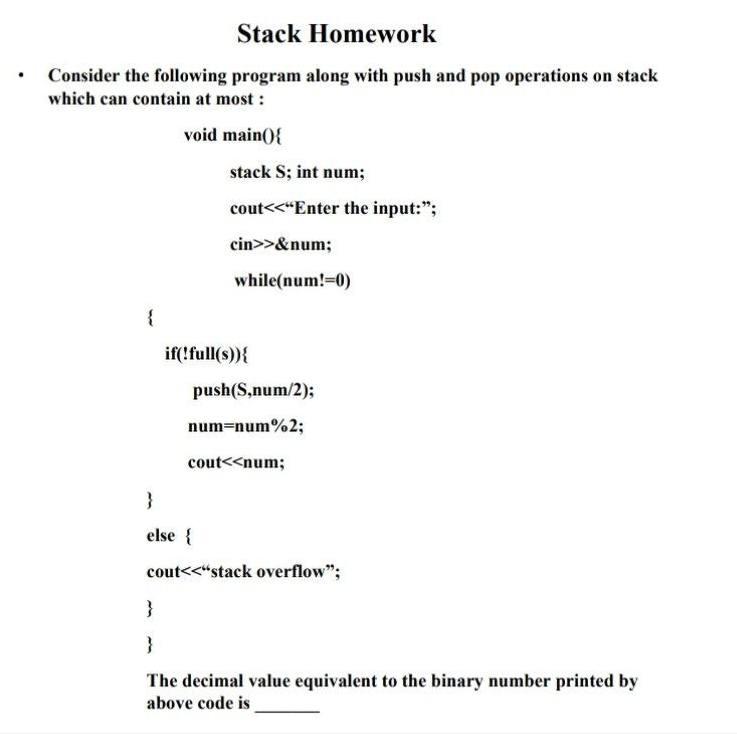 Solved Stack Homework Consider the following program along | Chegg.com