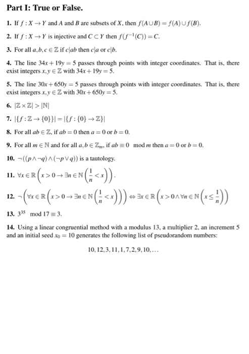 Solved Discrete Math True Or False No Explanation Nee Chegg Com