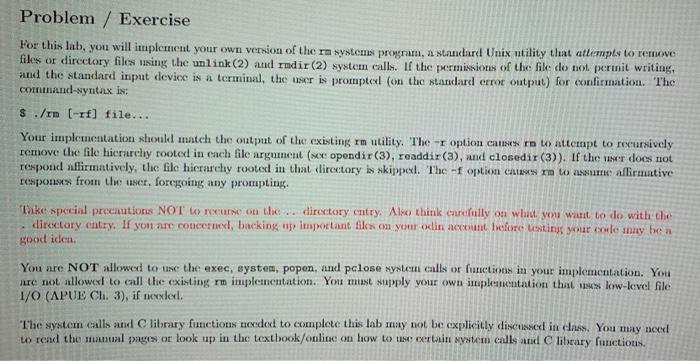 Solved Problem / Exercise For this lab, you will implement | Chegg.com