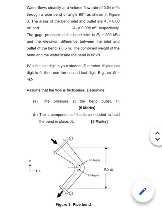 Solved Water flows steadily at a volume flow rate of 0.04 | Chegg.com
