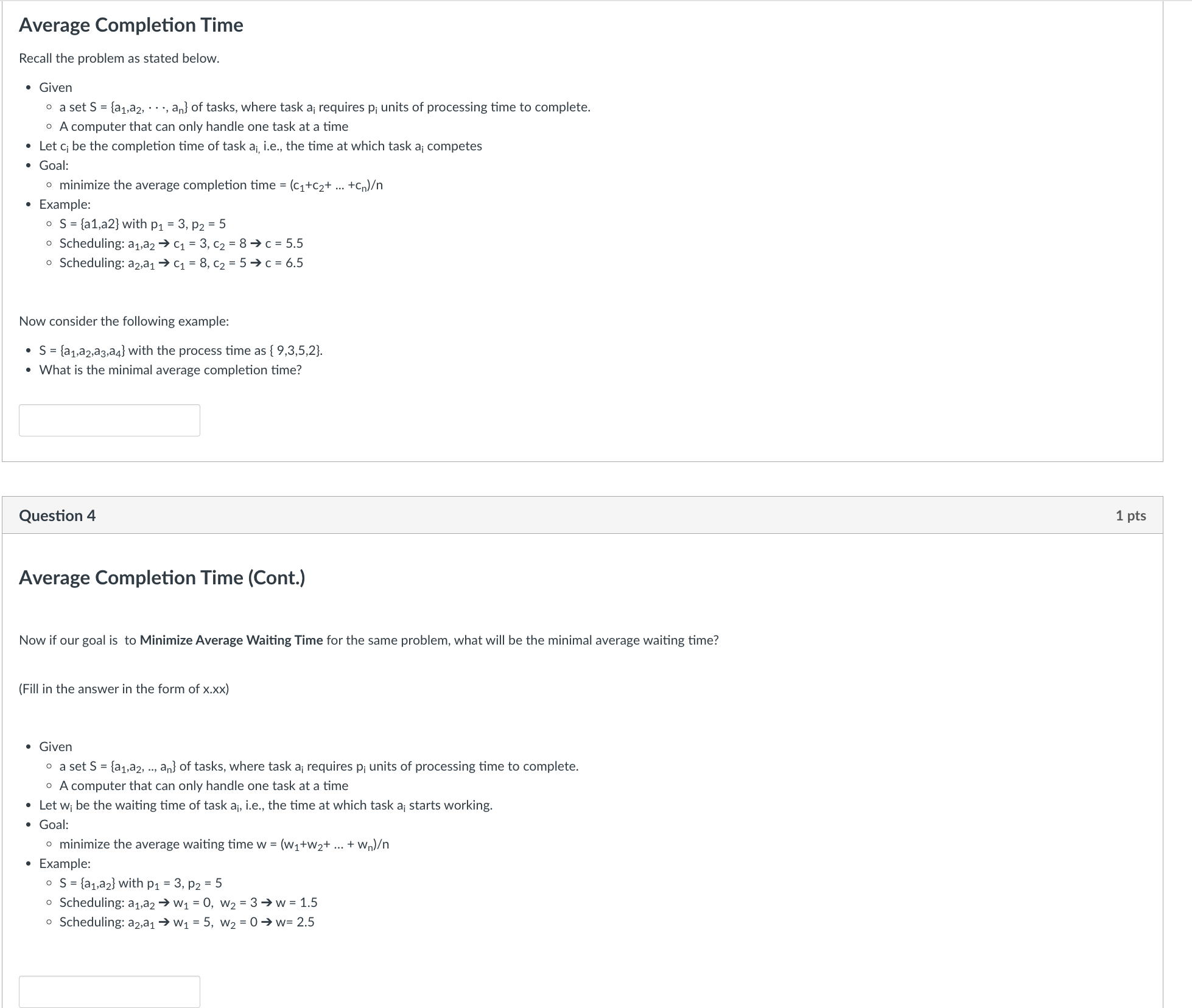 Solved Average Completion TimeRecall the problem as stated | Chegg.com