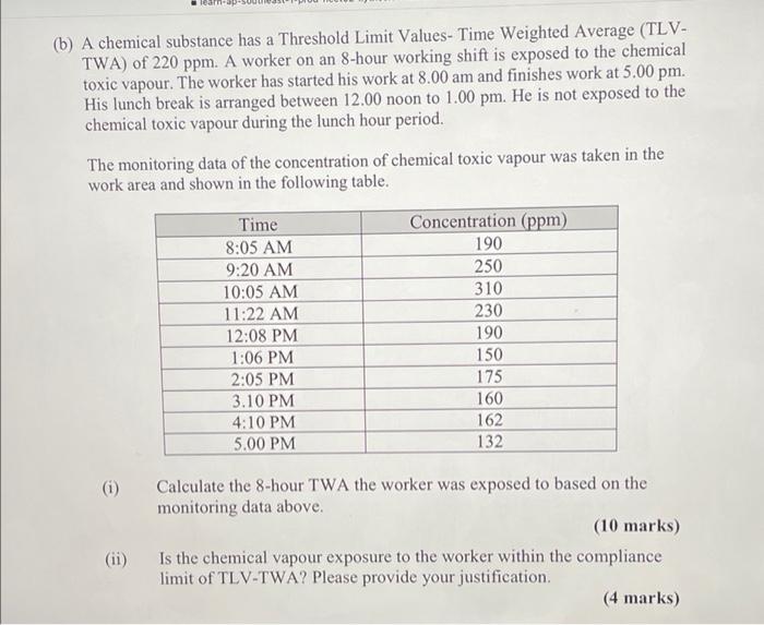 Solved learn (b) A chemical substance has a Threshold Limit | Chegg.com