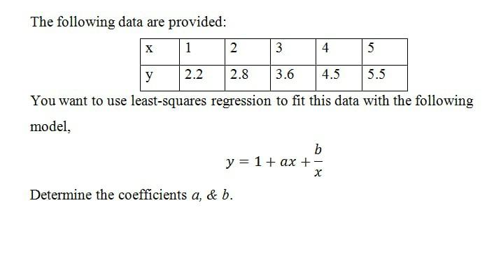 Solved The following data are provided: X 1 2 3 4 5 5 у 2.2 | Chegg.com