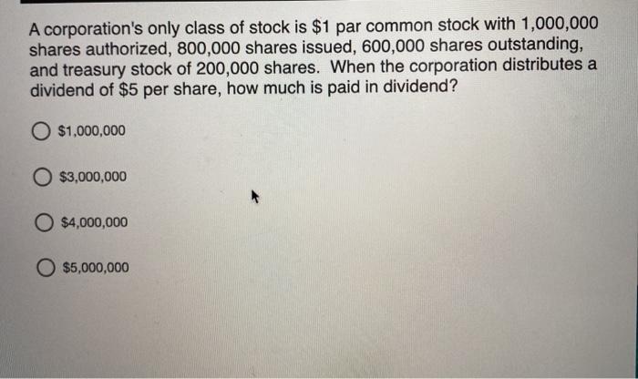 Solved A corporation's only class of stock is $1 par common | Chegg.com