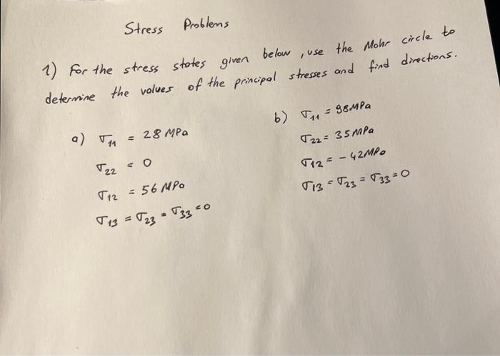 Solved Stress Problems 1 For the stress states given below | Chegg.com